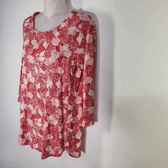 J. Jill Pima 3/4 Sleeve Scoop Neck Tee Size XS Red Seashell Print Pima Cotton - Picture 5 of 9